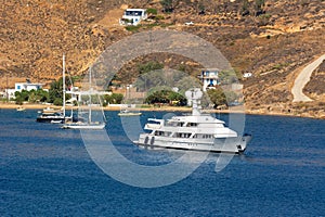 Tourist yachts in Livadi Bay, Serifos Greece