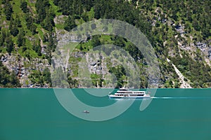 Touristic boat on the turquoise waters of Achensee, Tirol, Austria