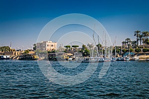 The touristic boats on Nile river in Luxor, Egypt