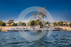 The touristic boats on Nile river in Luxor, Egypt