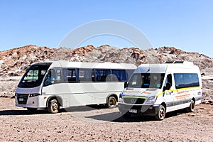 Touristic buses in desert