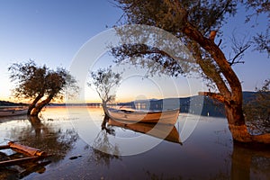 Touristic destination sea boat and sunset