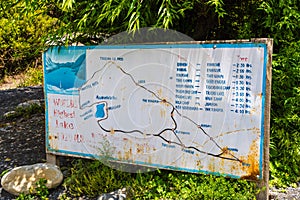 Touristic information sign in Braga village on the road to Manang village in Annapurna Conservation Area, Nepal