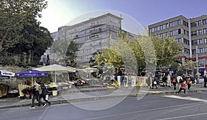 Touristic Kadikoy district with its narrow streets, modern and historical buildings of Istanbul