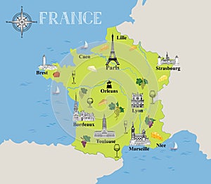 Touristic map of France. Travel gastronomic destination background photo