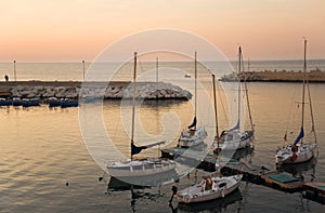 Touristic port of Giovinazzo at sunset.