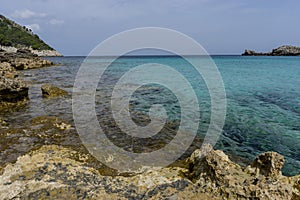 Touristic, Rocks by the Mediterranean sea on the island of Ibiza