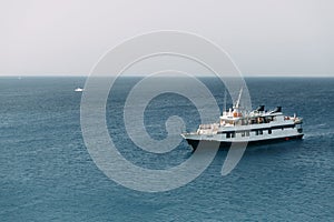 Touristic ship in the mediterranean sea. Travel.