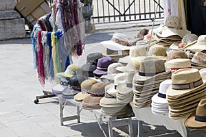 Touristic street market selling hats