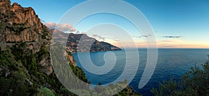 Touristic Town, Positano, on Rocky Cliffs and Mountain Landscape by the Sea. Amalfi Coast, Italy.