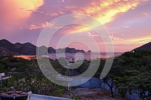 The touristic village of Taganga near Santa Marta in beautiful sunset light COLOMBIA photo