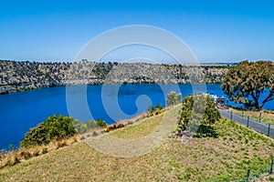 Tourists admiring the Blue Lake in Mount Gambier.