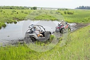 Tourists on all-terrain vehicles. On ATV