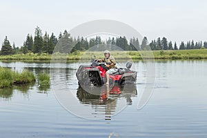 Tourists on all-terrain vehicles. On ATV