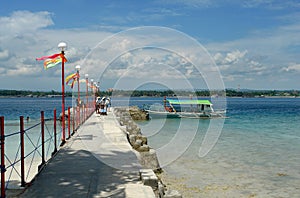 Tourists arriving at tropical beach resort