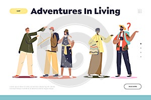 Tourists ask way. Adventures in living concept of landing page template