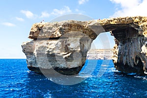 Tourists on the Azure Window at Dwejra Bay