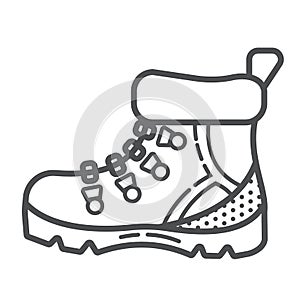 Tourists boots for comfort travel and hiking in modern flat style with outline. Attribute of traveller and tourist.