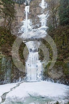 Tourists on Bridge at Multnomah Falls