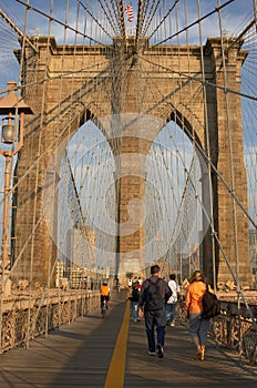 Tourists on Brooklyn Bridge