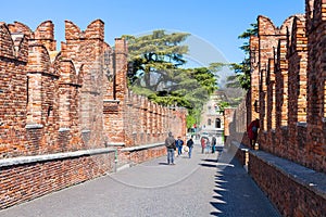 Tourists on Castelvecchio Bridge in Verona