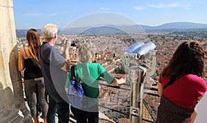 Tourists on the cathedral dome in Florence, Italy