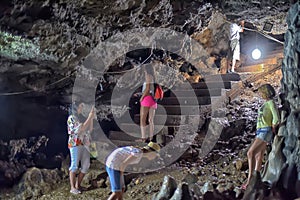 Tourists in the cave