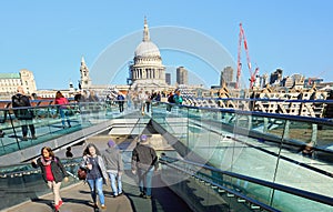 Tourists crossing the Millennium bridge in London, 2017