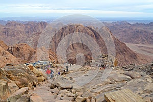 Tourists descend on path from top of Mount Moses, Egypt