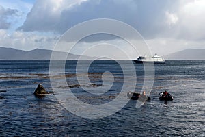 Tourists disembark from cruise ship Via Australis on Cape horn. photo