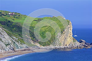 Tourists in Durdle Door - Beautiful beaches of Dorset, UK