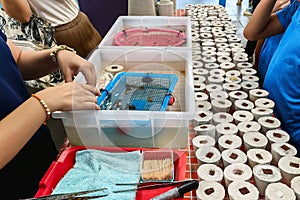 Tourists enjoy in the experiment of growing coral to restore marine environment at the marine farm Coral Conservation and