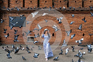 Tourists enjoy watching birds at tha Phae Gate in Chiang Mai