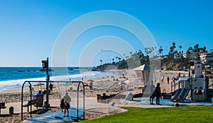 Tourists enjoying beautiful Laguna Beach