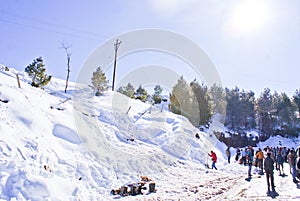 Tourists enjoying at Patnitop in winters.