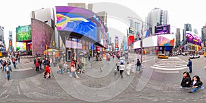 Tourists enjoying shops on Times Square. 360 VR equirectangular photo