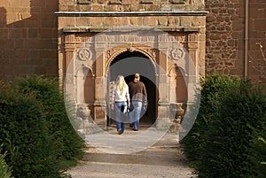 Tourists entering an Elizabethan Castle, Kenilworth, England