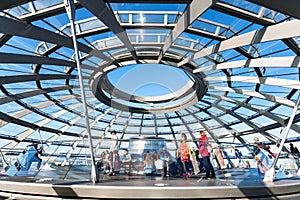 Tourists on excursion in Reichstag dome in Berlin