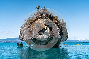 Tourists Exploring the Marble Caves in Chile, Patagonia, South America