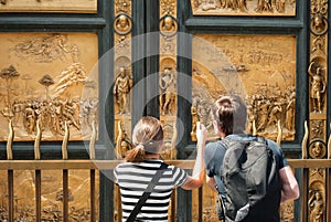 Tourists at the Gates of Paradise, Florence, Italy