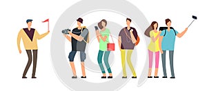 Tourists with guide on travel tour. Travelling people with family on vacation vector concept