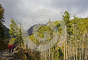 Tourists at High Tatras mountains at Hrebienok