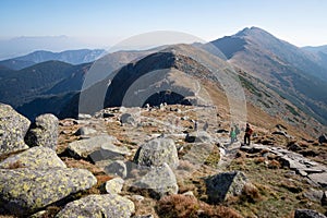 Tourists on the hiking trek from Chopok to Dumbier