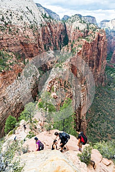 Tourists Hiking in Zion National Park