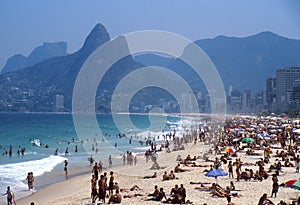 Tourists on Ipanema beach