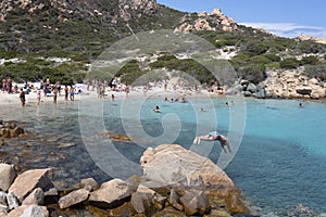 Tourists on the island of SPARGI in Sardinia