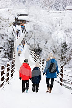 Tourists in Japan at winter