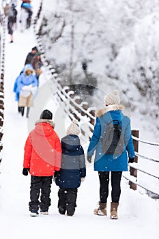 Tourists in Japan at winter