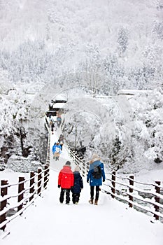 Tourists in Japan at winter