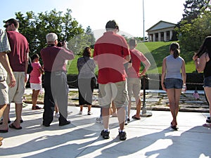 Tourists at the JFK Memorial